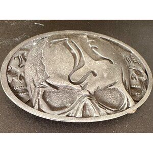 Skull Belt Buckle‎ Metal Oval Lead-Free Gothic Design 5"x3" One Size
